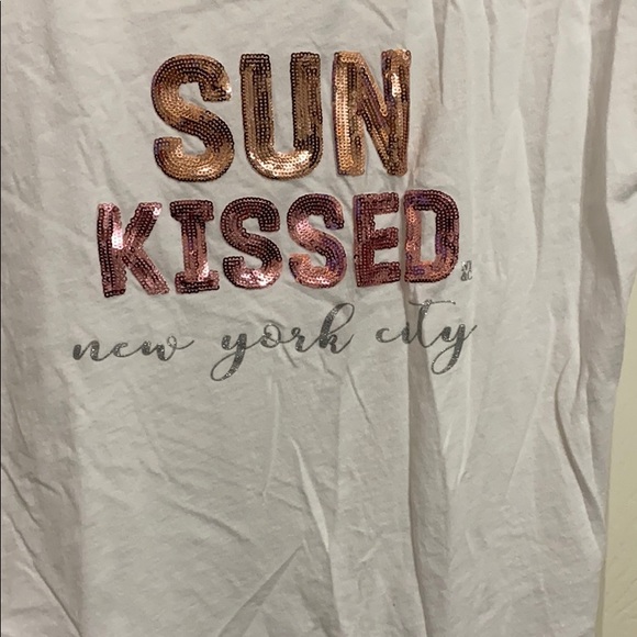 New York & Company White Tee Shirt with Sequins - Picture 3 of 6